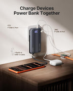 INIU 3-in-1 Portable Charger, 45W 10000mAh Fast Charging Power Bank, Built-in USB C Cable & Foldable Wall Plug, Travel Essentials, Battery Pack for iPhone 17 16 15 Series, Samsung, MacBook, Gray