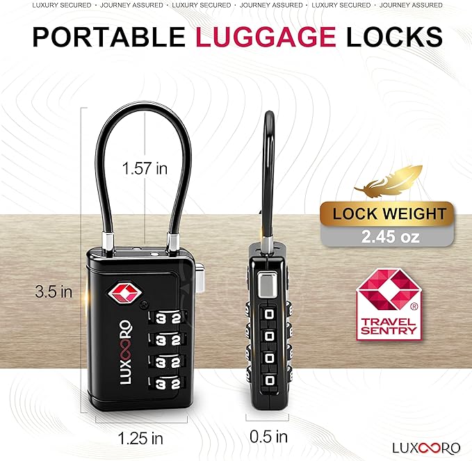 TSA Approved Luggage Lock with Alert Indicator, 4-Digit Resettable Combination, Durable Zinc Alloy Travel Lock for Suitcase, Backpack, Toolbox, Locker, All-Purpose, keyless – Black (1 Pack)