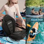 UPWELL Universal Kayak Seat with Detachable Storage Bag & 4 Adjustable Strap, Paddle Board Seat with Memory Foam Padded and Backrest for Kayak, Canoe, Sup