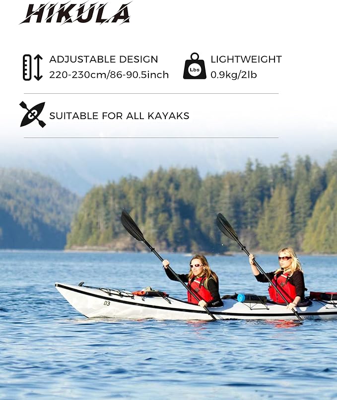 Adjustable Kayak Paddle with Carbon Shaft and PP Blade Available in 220-230/220-240/230-250cm Floating Lightweight Kayak Oars with Original Pattern