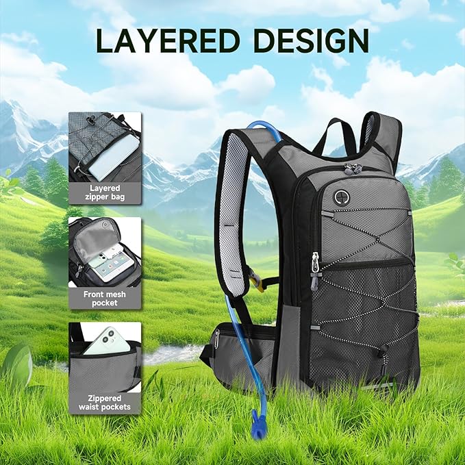 Hydration Backpack Hiking Backpack with Water Bladder Lightweight Insulation Hydration Pack Water Backpack for Hiking Cycling Running Festival Camping for Men Women