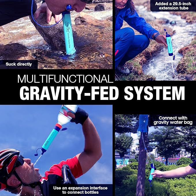 SimPure Gravity Water Filter, Portable Gravity-Fed Water Purifier with 3L Bag, Tree Strap, BPA Free Survival Gear and Equipment for Camping Hiking Emergency Preparedness