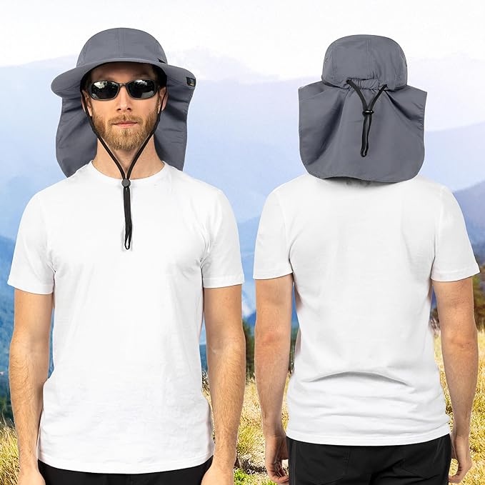 SUN CUBE Sun Hat for Men, Wide Brim Fishing Hat Neck Flap Cover Men, Women, Hiking, Camping, Sun Protection UV, Gardening