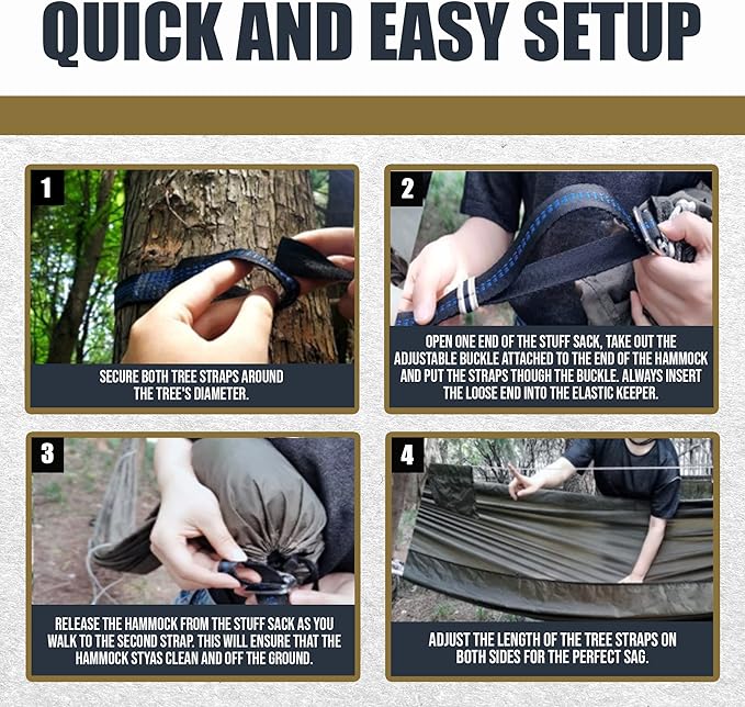 Onewind 11ft Camping Hammock with Mosquito Net and Structure Ridgeline, Lightweight Portable Hammock with 12ft Tree Straps Ideal for Outdoor Hiking Backpacking, OD Green