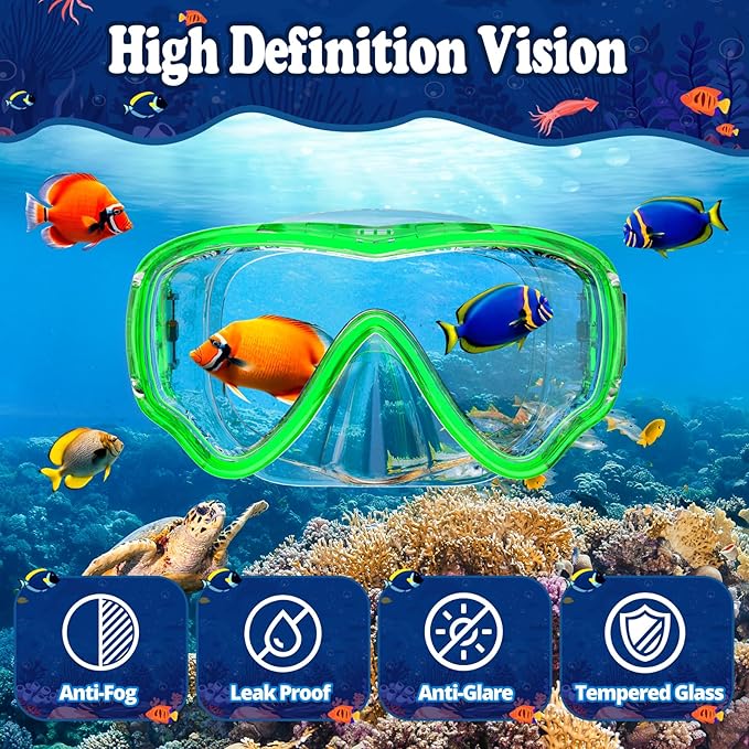 U PHITNIS Kids Snorkel Set for Age 4-14 - Dry Top Snorkeling Gear for Kids Junior & Youth - Childs Diving Mask with Big Eyes for Boys Girls - Anti-Fog Snorkeling Mask and Snorkel Set