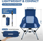 MARCHWAY Lightweight Folding High Back Camping Chair with Head Support, Stable Portable Compact for Outdoor Camp, Travel, Beach, Picnic, Festival, Hiking, Backpacking (Highback Dark Blue)