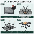 3 FT Folding Grill Table, Portable Camping Table for Outside, 3 Adjustable Height Folding Table with Desktop, Lightweight Outdoor, Camping, Picnic, BBQ