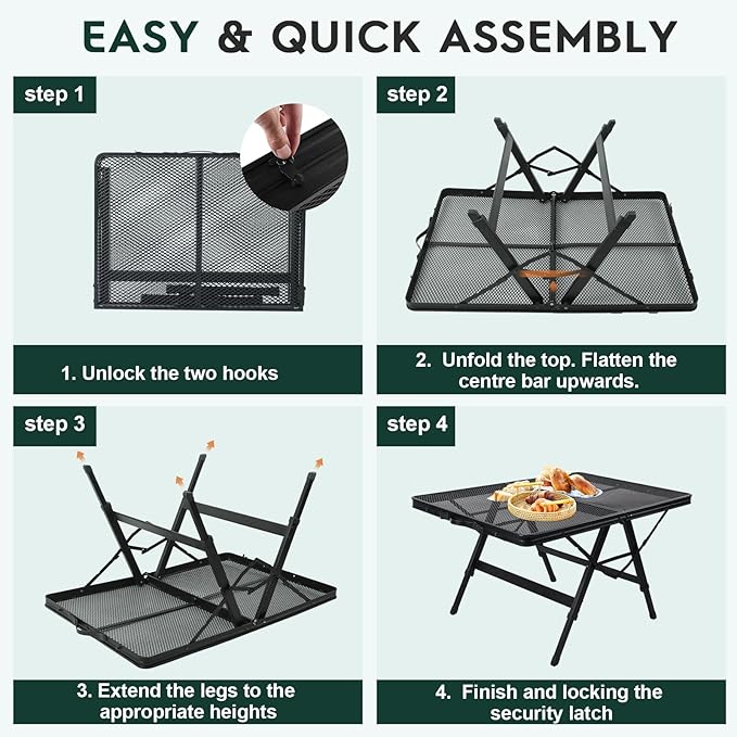 3 FT Folding Grill Table, Portable Camping Table for Outside, 3 Adjustable Height Folding Table with Desktop, Lightweight Outdoor, Camping, Picnic, BBQ