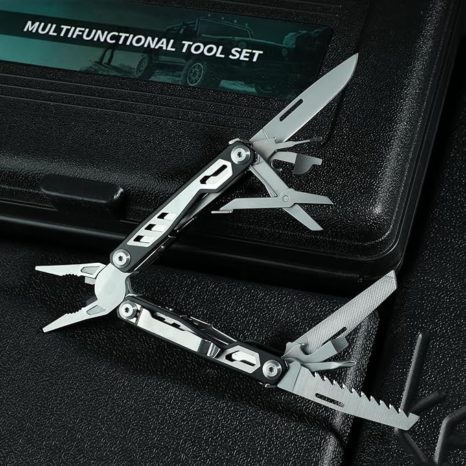 16-in-1 Compact Multitool, Full-Size, Multi Tool for DIY, High-Grip Black Handle - EDC/Hiking/Garden Essential/Outdoors