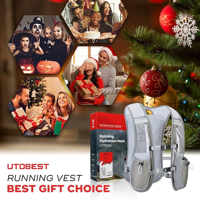 UTOBEST Running Vest, 5L Hydration Vest Lightweight, Breathable and Sweatproof Running Backpack, Adjustable Running Hydration Vest for Trail Running Marathon Race Jogging Cycling