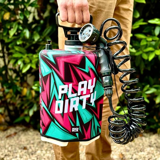 BeachBox Portable Shower Tank – Insulated Hot & Cold Water Tank for Camping, Beach, & Outdoor Adventures – 1.3 Gal Capacity – Multi-Spray Shower Gun – Easy Fill & Carry