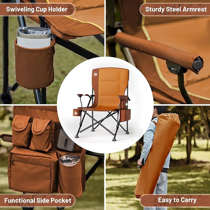TIMBER RIDGE Oversized Folding Camping Chair High Back Heavy Duty for Adults Support up to 500lbs with Cup Holder, Side Pocket Cooler Bag