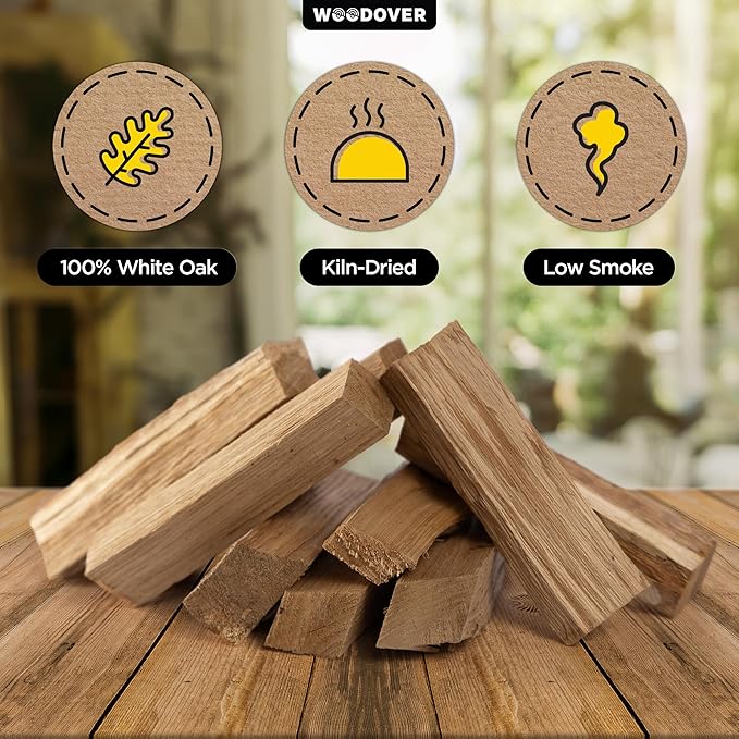 Pizza Oven Wood with Fire Starters, 12 lbs Kiln-Dried White Oak Logs (6 Inch) for Ooni, Solo Stove, Gozney – Low Smoke, Clean Split Firewood for Outdoor Cooking & Wood-Fired Pizza, Approx 800 cub.in.