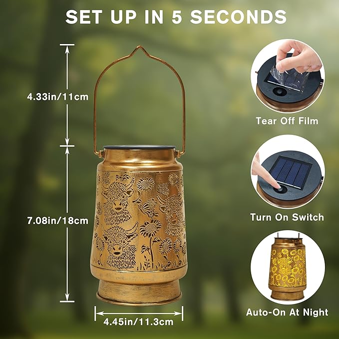 Solar Lanterns Outdoor Waterproof Decoration, Highland Cow Garden Decor Hanging Lantern Lights, Birthday Gifts for Women, Led Decorative Outside Light, for Yard, Patio, Porch,Pathway, Table, Trees