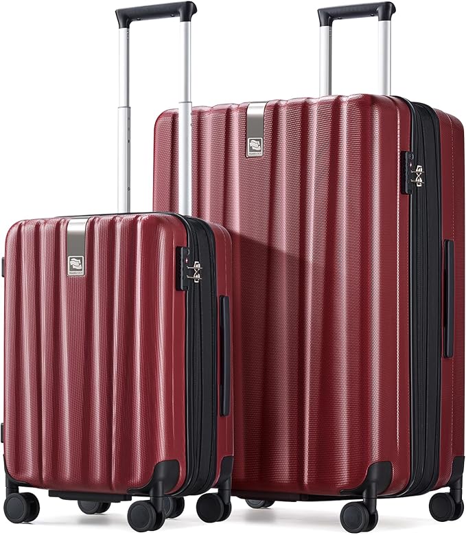 Hanke Expandable Hard Shell Luggage Sets 2 piece Carry on Luggage with Wheels Suitcases Lightweight Checked TSA Luggage Rolling Large Suitcase Travel Luggage Bag Woman Men 20/29 Inch(Burgundy)