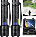 Cinlinso Rechargeable LED Flashlights 90000 High Lumens 2 Pack, Super Bright Flash Light with 7 Modes, IPX7 Waterproof, Powered Handheld Flashlight for Home Camping Emergencies