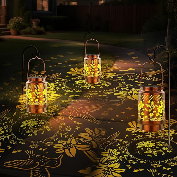 Solar Lanterns Outdoor Waterproof Hummingbird 2 Pack, Birthday Gifts for Women Mom Grandma, Garden Decor Hanging Solar Lights Outdoor Metal Lantern Decoration Outside for Yard, Patio