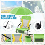 Folding Beach Chair with Umbrella for Adults, 2 Pack Portable Low Beach Chairs with 300lbs Capacity, Lightweight Fodable Camping Chair for Travel, Picnic, Concert & Outdoor Activities,Green-Yellow