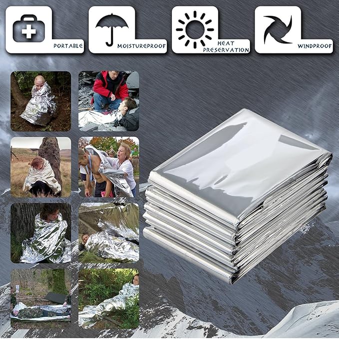 Emergency Foil Thermal Blanket (Pack of 50), 210 x 160 cm (82" x 63") Emergency shelter Survival Reflective Blankets Perfect for Outdoors, Hiking, Survival, Marathons or First Aid