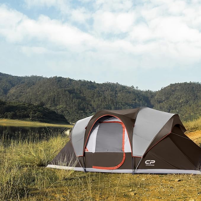 CAMPROS CP Camping Tent 10 Person Family Cabin Tent, 2 Room Water Resistant Waterproof Tent with Top Rainfly, 4 Large Mesh Windows, Double Layer, Easy Set Up, Portable with Carry Bag, 16ft x 9ft x72in