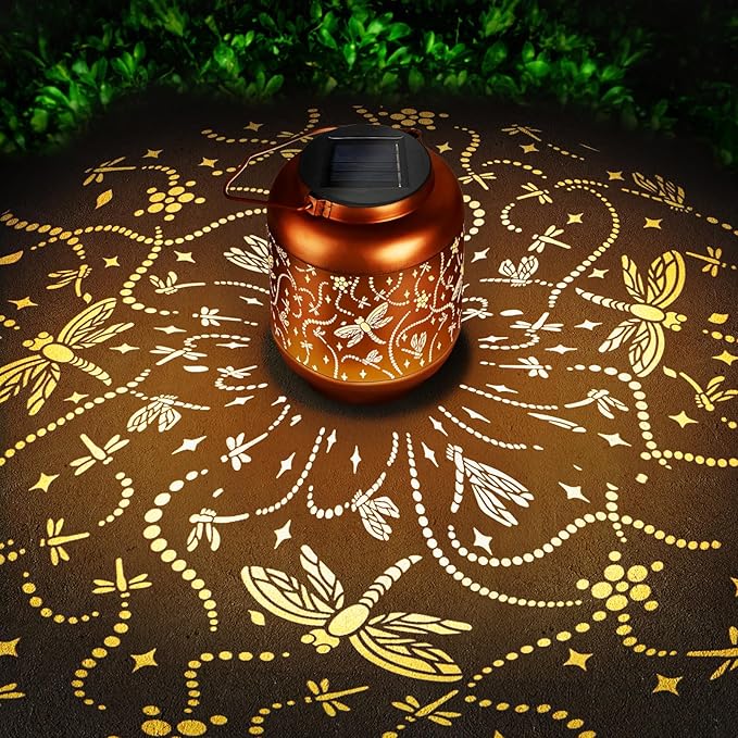 Birthday Gifts for Women Mom Grandma Solar Lantern Outdoor Waterproof, Gardening Gifts for Women, Dragonfly Garden Decor Hanging Solar Lights Yard Decorations Outdoor, Backyard, Patio, Porch