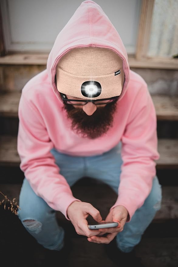 ATNKE LED Lighted Beanie Hat,USB Rechargeable 4 LED Running Headlamp Bright Cap with The Light Gifts for Men and Women
