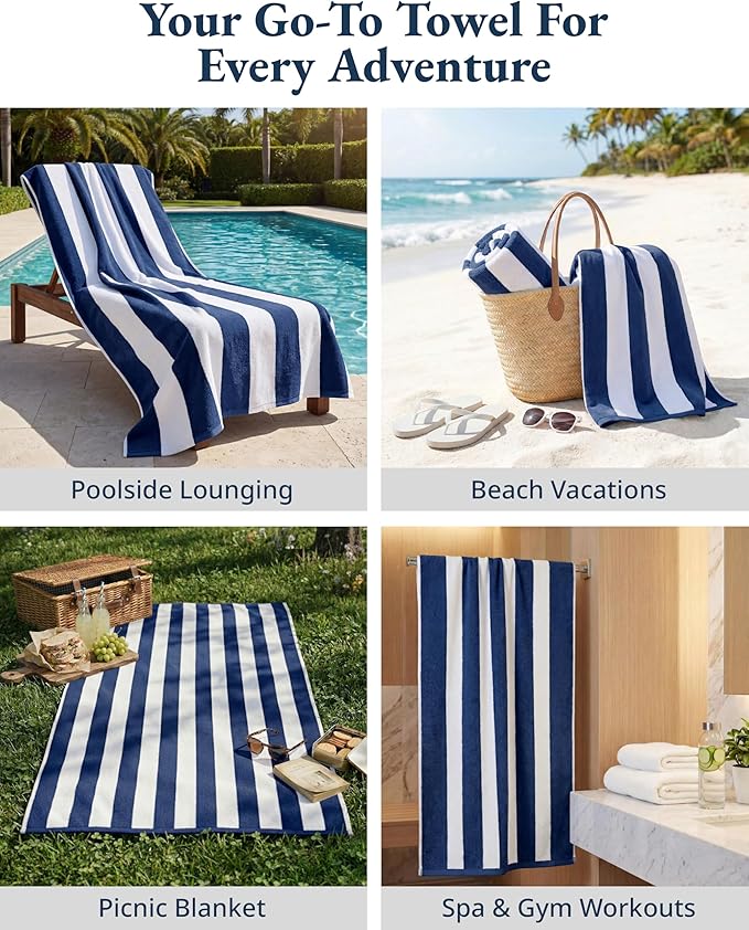 LANE LINEN Beach Towels 4 Pack - Premium 520 GSM Beach Towel, (30" x 60") 100% Cotton Pool Towel for Adults - Qick Dry Large Towels, Soft & Highly Absorbent Set for Travel & Vacation - Ocean Breeze