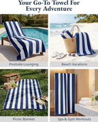 LANE LINEN Beach Towels 4 Pack - Premium 520 GSM Beach Towel – 100% Cotton Ultra Soft, Thick & Highly Absorbent Pool Towels for Seaside & Summer Use - Quick Dry Towel Set for Holiday Travel Use - Blue
