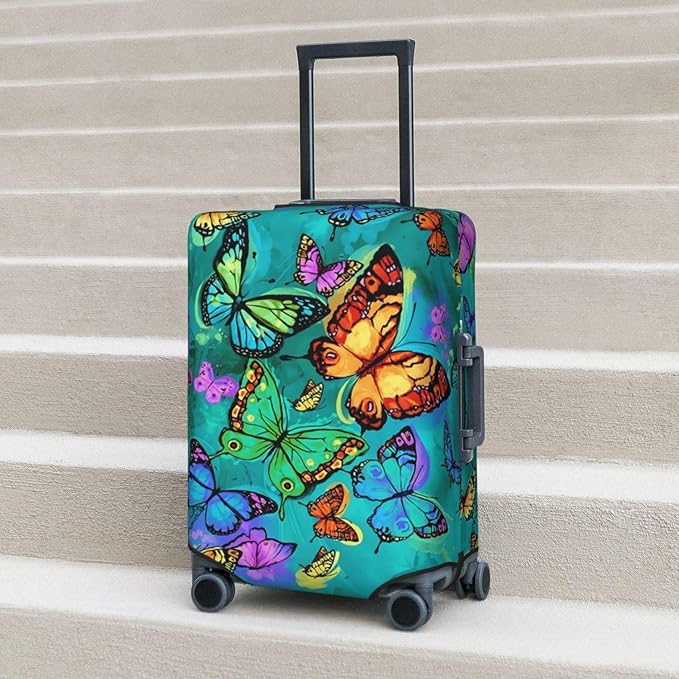 Travel Luggage Cover Suitcase Protector, Rainbow Butterfly Washable Elastic Suitcase Baggage Cover Anti-scratch Double-sided with Zipper Closure for Wheeled Suitcase Fits 18-21 Inch Luggage