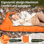 40D Self-Inflating Camping Pad, Insulated Ultralight Sleeping Mat for Backpacking, Winter Camping, 2-Layer Anti-Leak Design w/Built-in Pillow, Foot Pump Foldable Pad, Orange Red
