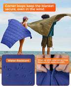 KingCamp Ultralight Camping Blanket, Packable Down Alternative Puffy Wearable Blankets Weatherproof Warm Package Quilt with Snap Buttons for Outdoor Hiking Travel Picnic Stadium (69" L x 53" W, Navy)