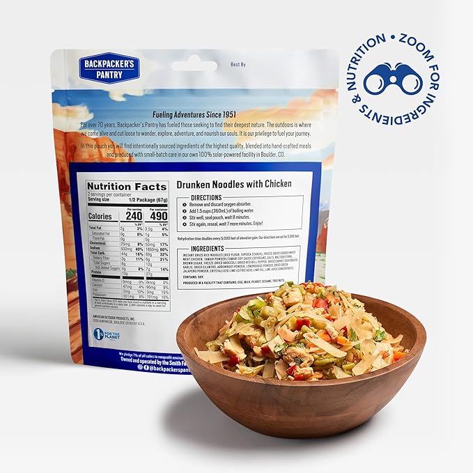 Backpacker's Pantry Drunken Noodles with Chicken | Freeze Dried Backpacking & Camping Food - Emergency Food - 27 Grams of Protein - 6 Count