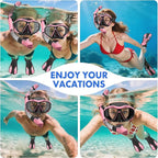 Snorkeling Gear for Adults Men Women, 3 in 1 Snorkel Set with Panoramic View Diving Mask Anti-Fog Anti-Leak, Snorkel Mask Dry Top Snorkel Fins for Swimming, Snorkeling and Travel Diving