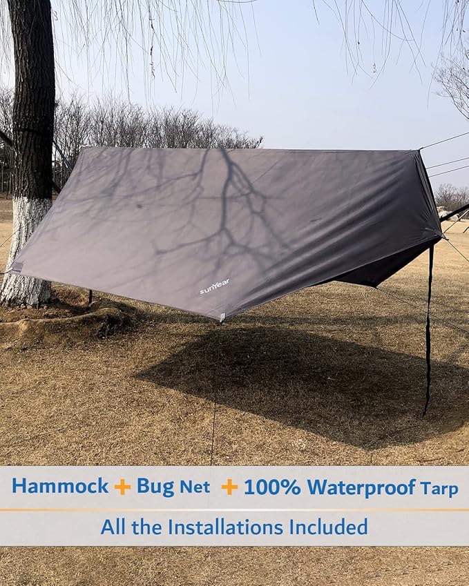 Sunyear Camping Hammock, Portable Single & Double Hammock with Net, 2 Person Hammock Tent with 2 * 10ft Straps, Best for Outdoor Hiking Survival Travel