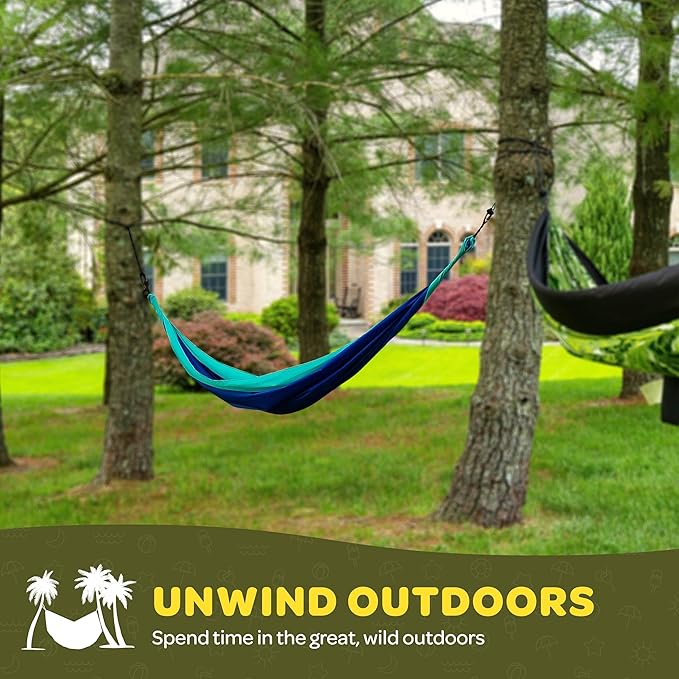 Durable Hammock 500 lb Capacity, Nylon Camping Hammock Chair - Double or Single Sizes w/Tree Straps and Attached Carry Bag - Portable for Travel/Backpacking/Beach/Backyard (Large, Fuchsia & Sky Blue)