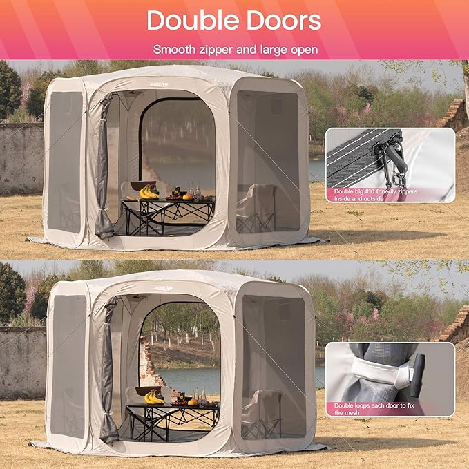Porayhut Pop up Screen House Tent Sun Shelter with Breathable Mesh Doors,Portable Camping Tent with Detachable Waterproof Floor,10x10FT Screen Canopy Outdoor for Family Friends Party