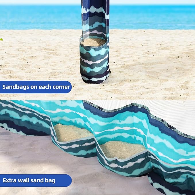 Beach Cabana, 6.2'×6.2' Beach Canopy with Side Wall, UPF 50+ UV Protection Easy Setup Tent Sun Shelter with Sand Pockets for Whole Family (Green Stripes)