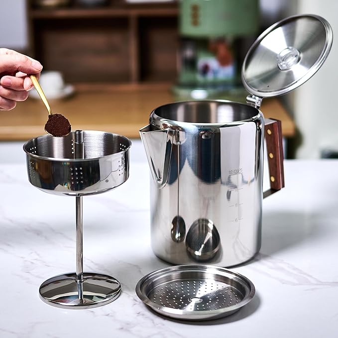 Camping-Fire Coffee Percolator Stovetop Pot- Stainless Steel Stove top Coffee Pot, Unleash Flavor in the Great Outdoors (12 Cups)