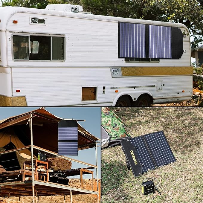 MARBERO 100W Portable Solar Panel 100 Watt Foldable Solar Panel for Power Station with USB & DC 18V Output(10 Connectors) 23% Conversion Efficiency IP68 Waterproof for Camping Outdoor Home Cloudy