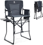 EVER ADVANCED Portable 30.7" Seat Height Tall Folding Camping Chair Directors Chair High Foldable Bar Stool with Side Table for Makeup Artist, Sports Event, Craft Show, Supports 350LBS Grey