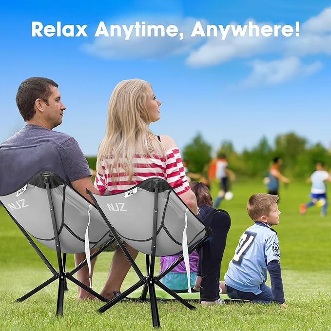 Lightweight Camping Chairs - Set up in 15s, Collapses to 13 Inches -Portable Chair with Carry Bag, Compact Folding Chair for Travel, Picnics, Lawn, Beach, Support 200 LBS - Sliver