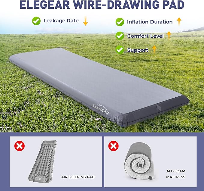 Elegear FiberAir Camping Sleeping Pad, 4’’ Ultra-Thick & 1100lb Ultra-Support Camping Air Mattress with Multi-Function Electric Pump, Durable Sleeping Pad for Camping/Hiking/Tent/Home