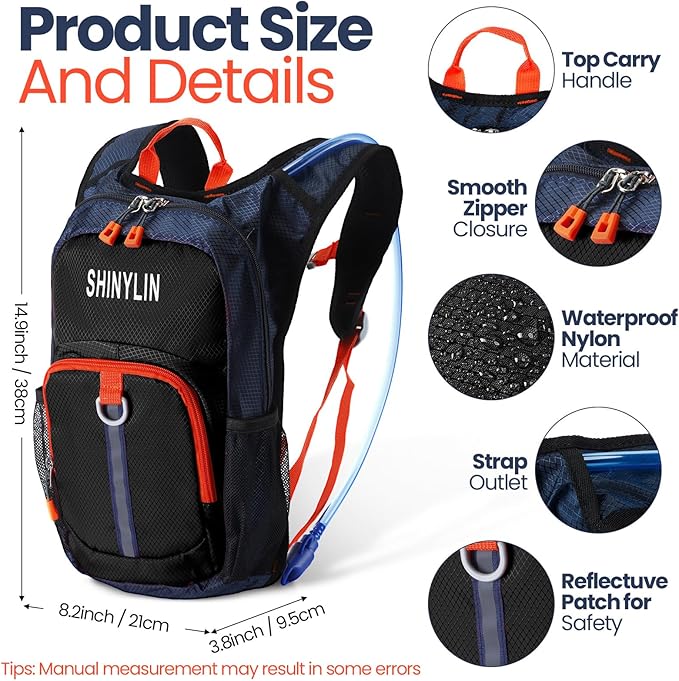 Kids Hydration Backpack with 1.5L Water Bladder Hiking Backpack Lightweight for Boys or Girls Children Biking Climbing Running Cycling