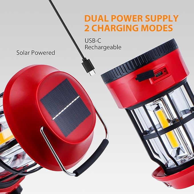TRIROCKS Set of 8 LED Solar Camping Lantern Dimmable Rechargeable Lantern IPX3 Water-Resistant Portable Emergency Lights Outdoor Camping Lights for Camping Home Power Outage Hurricane Hiking (Red)