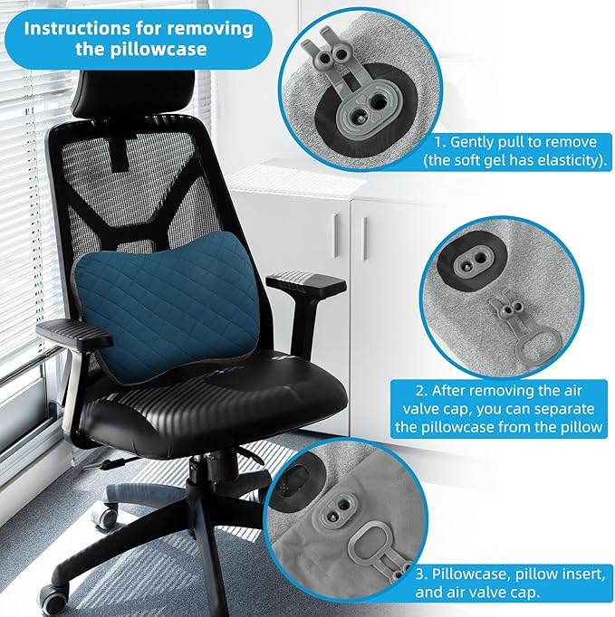 Camping Pillow with Removable Cover- Inflatable Pillow - Travel Pillows for Backpacking & Airplane, Lumbar Support Blow Up Pillow Washable Pillowcase, Compressible, Comfortable Pillows(w/Cover)