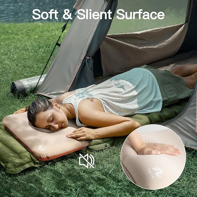 Night Cat Self-Inflatable Camping Pillow: Lightweight Comfortable Memory Foam Pillow for Outdoor Travel Car Camp