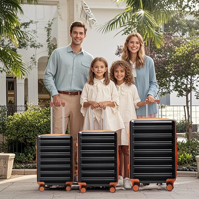 luggage sets 3 Piece with Spinner Wheel,100% PC Material Lightweight Durable,Expandable Carry On Travel Hardside Suitcase sets with TSA Lock for Men and Women (Black+brown)