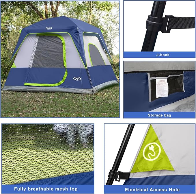UNP 2/4/6/8 Person Tent, Portable Cabin Tent, Camping Tent 4-Person Easy Set Up, Waterproof with Top Rainfly for Outdoor Camping/Hiking