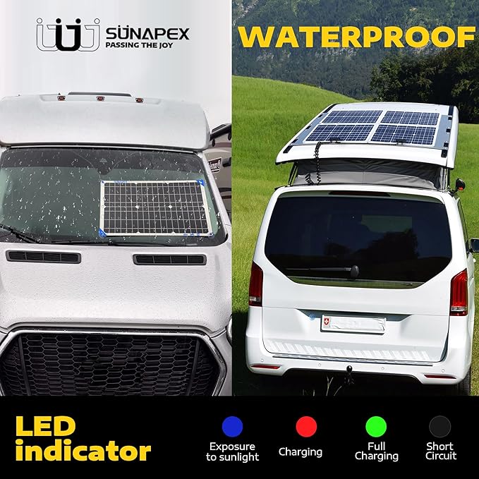 SUNAPEX Solar Battery Charger Maintainer, 30W 12V Portable Waterproof Solar Panel Trickle Charger with Built-in Charge Controller, Cig Plug, Alligator Clips, O-Rings for Car, Truck,Tractor, Boat, etc