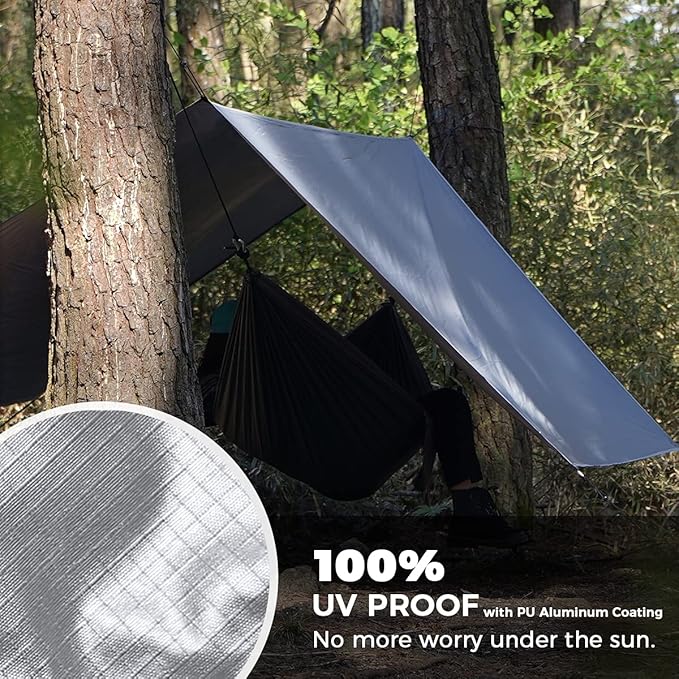 Bearhard Waterproof Camping Tarp, Lightweight Hammock Rain Fly, UV Protection and PU 3000mm Waterproof Backpacking Tarp, 10x10ft/10x12ft Large Tent Footprint or Shelter Kit for Hiking and Outdoor Adventure